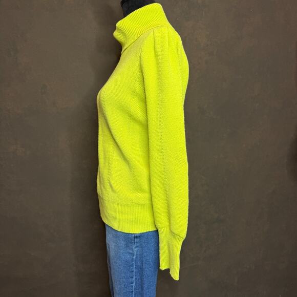 LOFT 100% Cotton Turtleneck Sweater Women’s M Neon Yellow Chunky Knit Bright - Picture 7 of 9